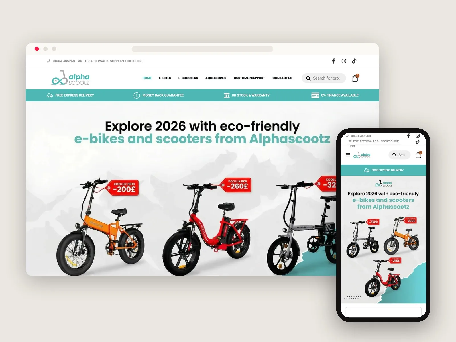 Alpha Scootz website on desktop and phone